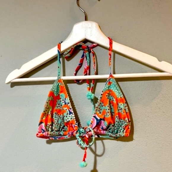 Poupette St. Barth Bikini Top in Orange/Green. - Picture 1 of 6